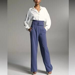 BABATON Power Pant High Waisted Belted Paper Bag Dress Pant Dive Blue  Size 2